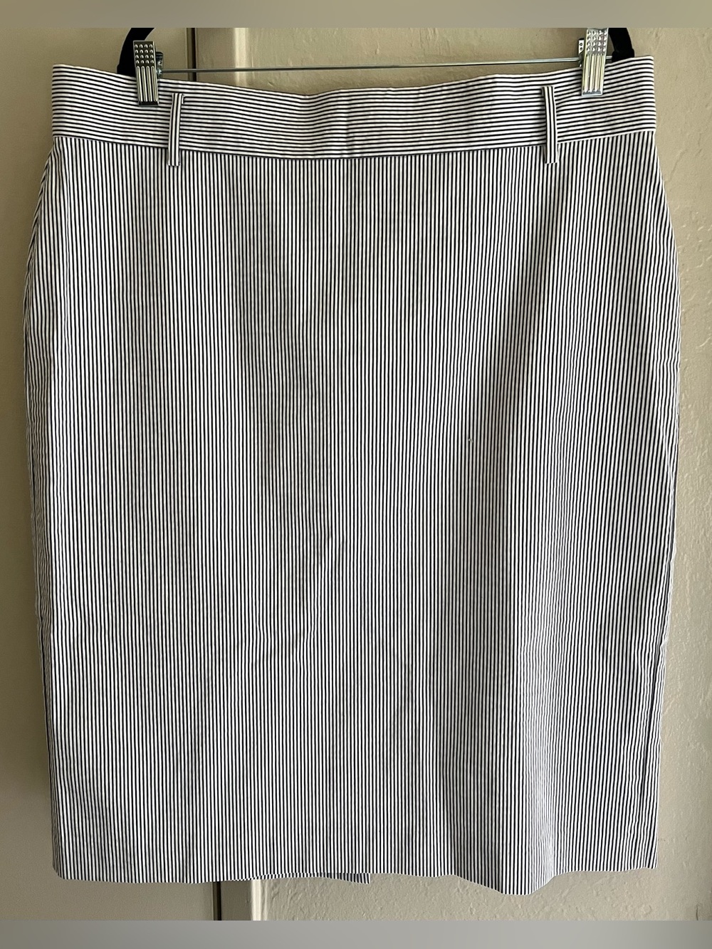Ann Taylor Striped Pencil Skirt - Gray and White with Belt